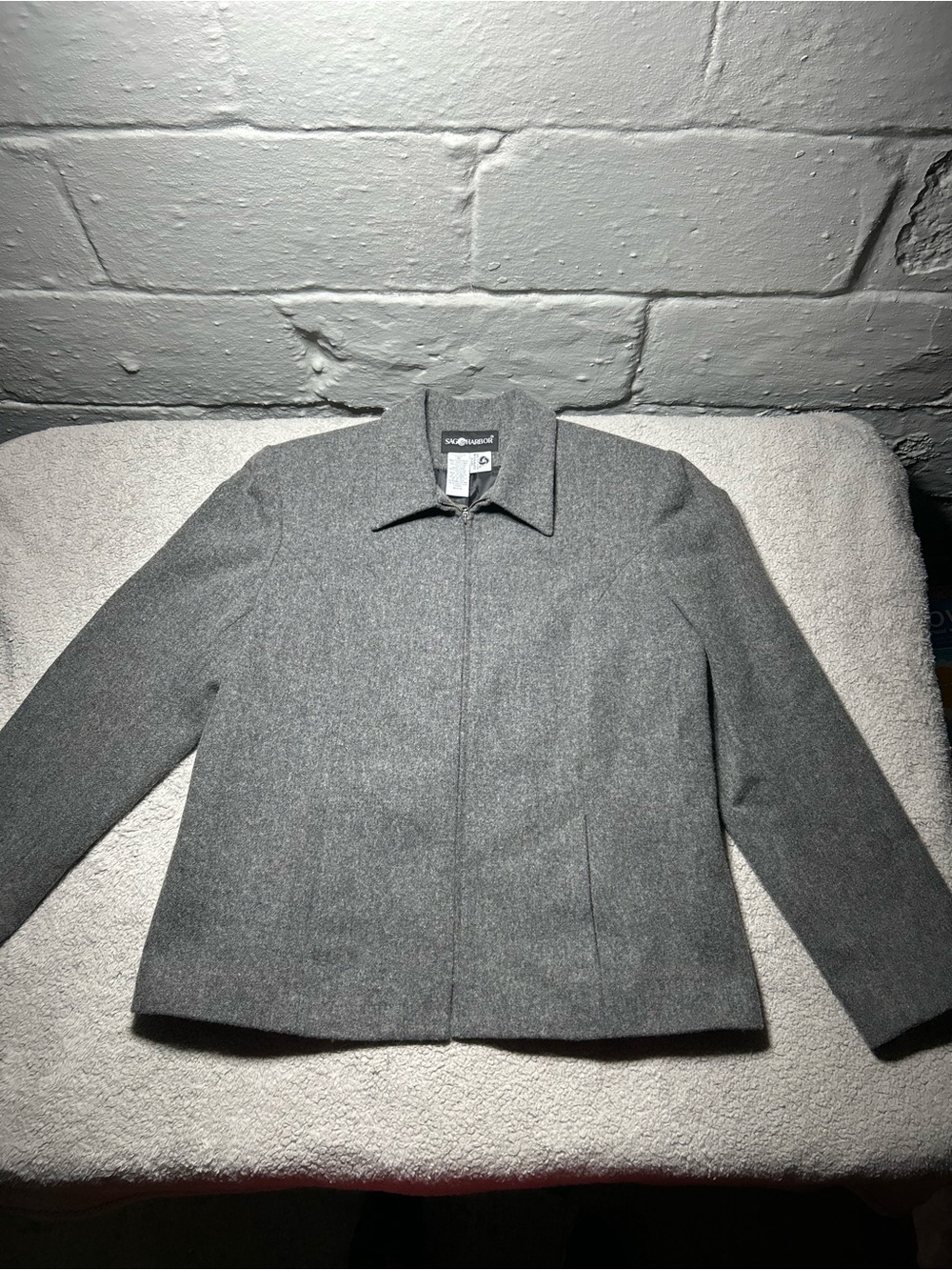 Sag Harbor Vintage Gray Wool Blend Full Zip Jacket size 16